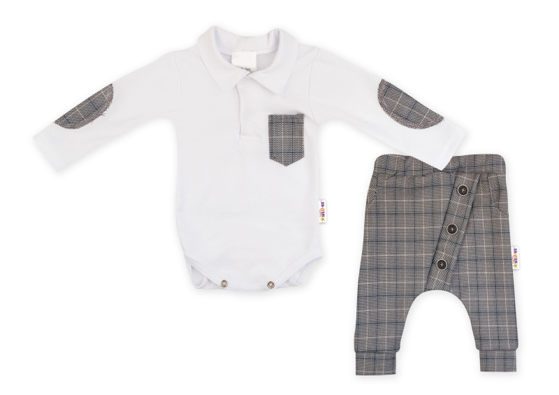 Baby Nellys 2-dílná sada Robert, body s límečkem, kalhoty Baggy - šedé kárko, vel. 80 vel.  80