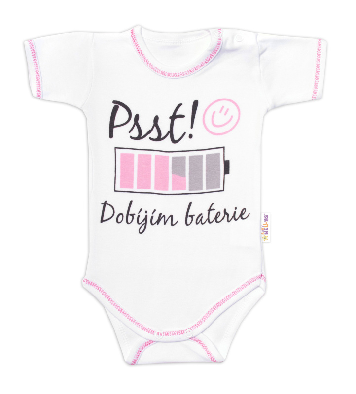 Baby Nellys Body kr. rukáv s vtipným textem, Psst! Dobíjím baterie,vel. 80