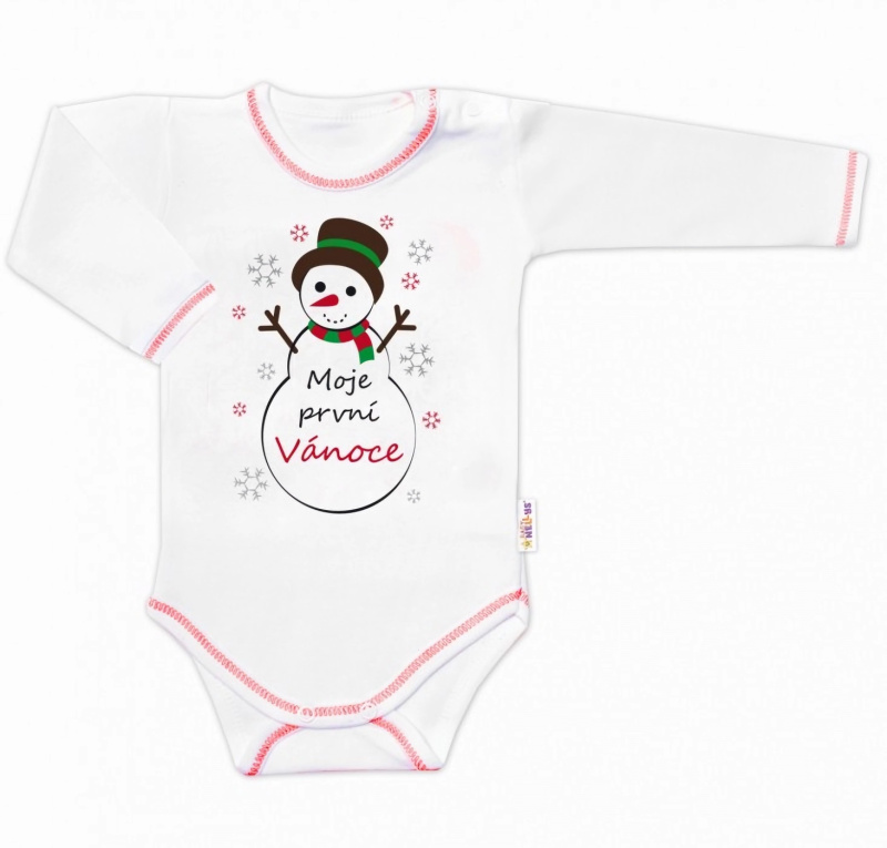 Baby Nellys Body dlouhý rukáv Moje první Vánoce, Sněhulák, bílé vel.  62