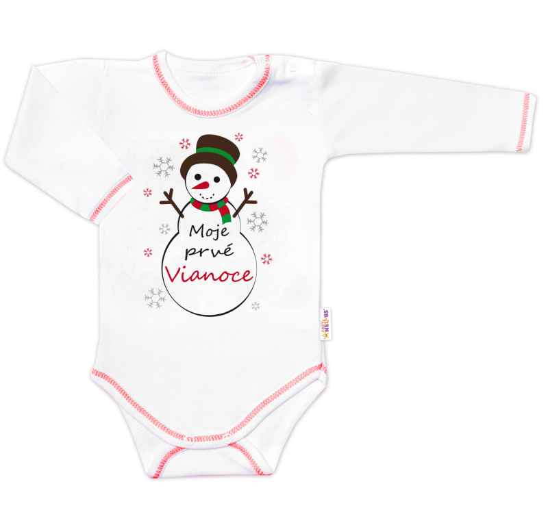 Baby Nellys Body dlouhý rukáv Moje prvé Vianoce, Sněhulák, bílé vel.  62