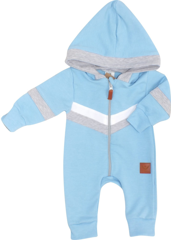 Z&Z Bavlněný kojenecký overal na zip s pruhy SPORT - modrý vel.  86