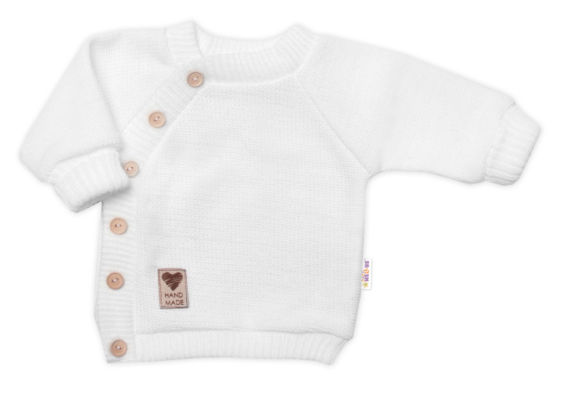 Baby Nellys Pletený svetřík s knoflíčky, zap. bokem, Hand Made, bíly,80/86