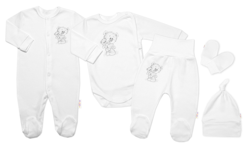 Baby Nellys Soupravička pro miminko, 5D, Little Teddy, bílá, vel. 62