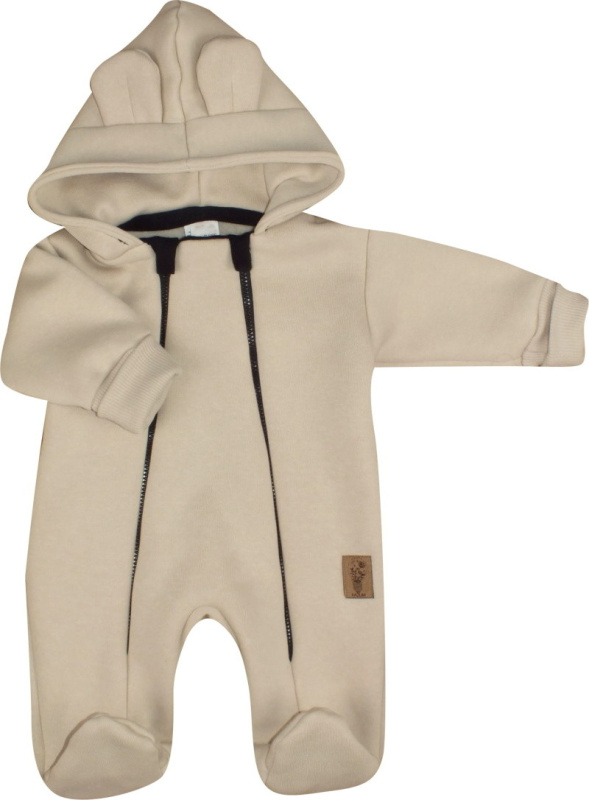 Kazum Oteplený dětský overálek se šlapkama a kapucí,, béžový