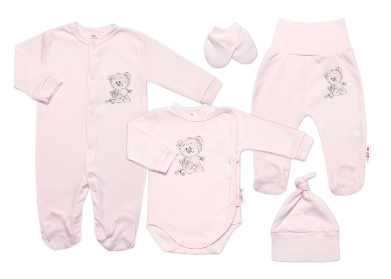 Baby Nellys Soupravička pro miminko, 5D, Little Teddy, růžová, vel. 62