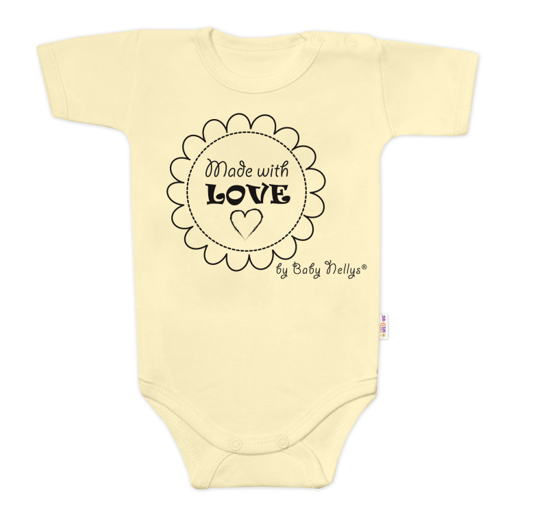 Baby Nellys Body krátký rukáv Made with love,  žluté vel.  80