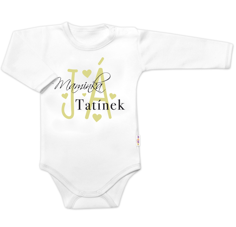 Baby Nellys Body dl. rukáv, Maminka, Tatínek JÁ, bílé, vel. 62