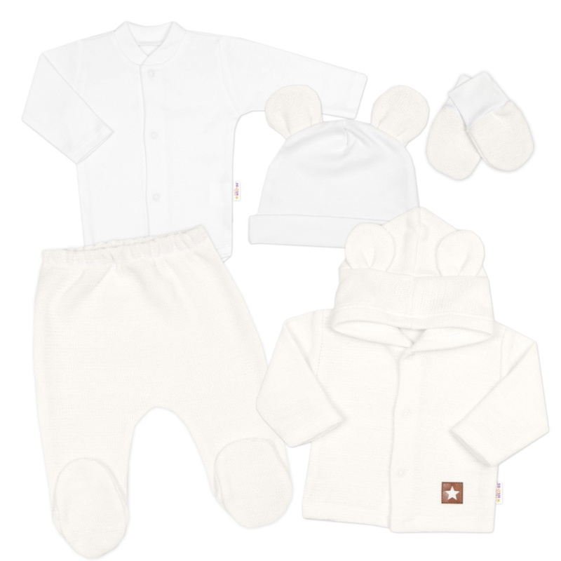 Baby Nellys Pletená sada oblečení pro miminko, Star 5D - bílá vel.  68