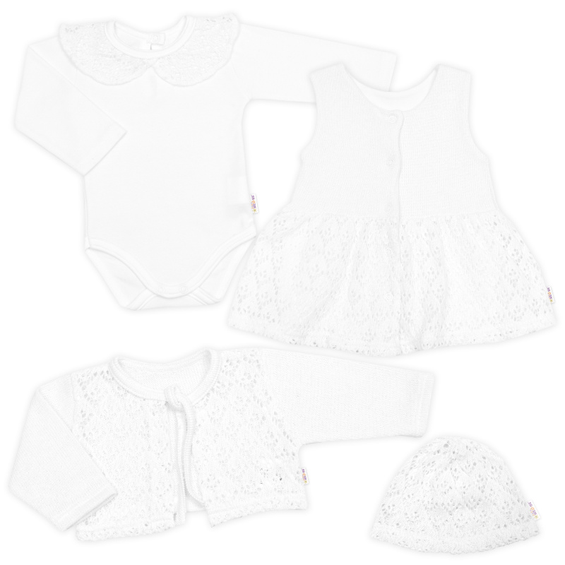 Baby Nellys Luxusní pletená sada pro holčičku na křtiny a oslavu 4D design - bílá, vel. 68 vel.  68