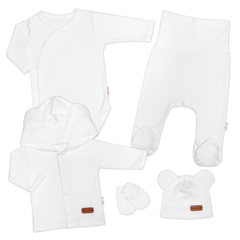 Baby Nellys 5D Bavlněná souprava pro miminko do porodnice Nature, bílá, 56