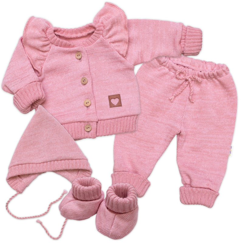 Baby Nellys Rostoucí pletená sada 4D Girl s volánkem Love, růžová, vel. 68/74