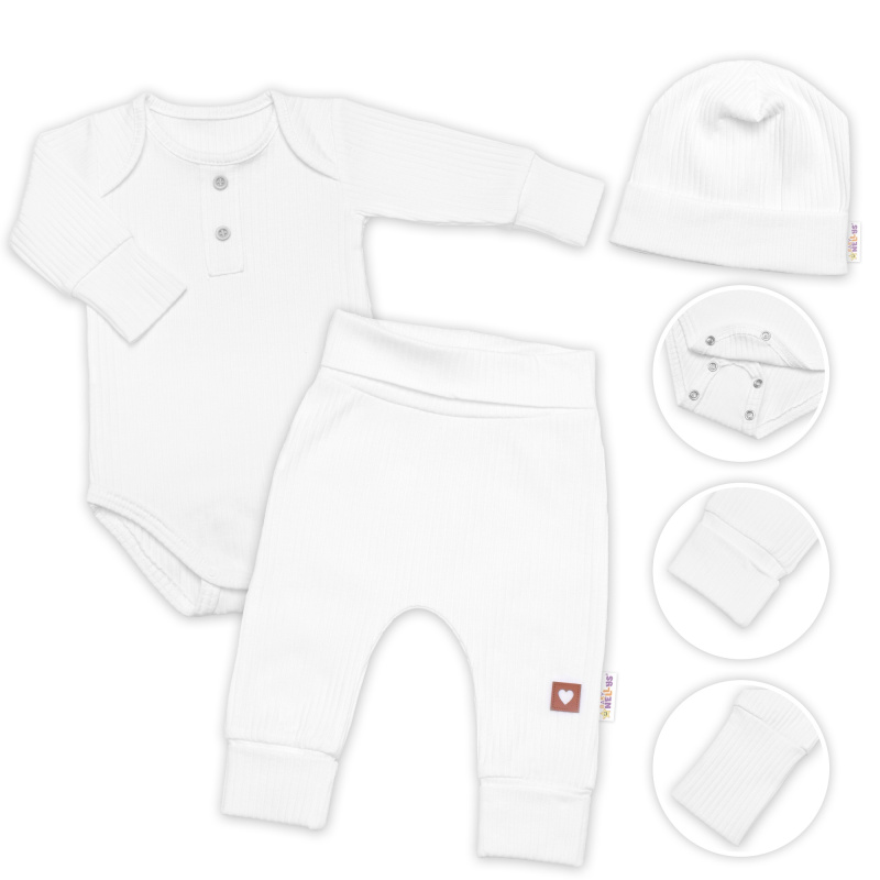 Baby Nellys Žebrovaná rostoucí souprava 3D, Baby Boy - bílá