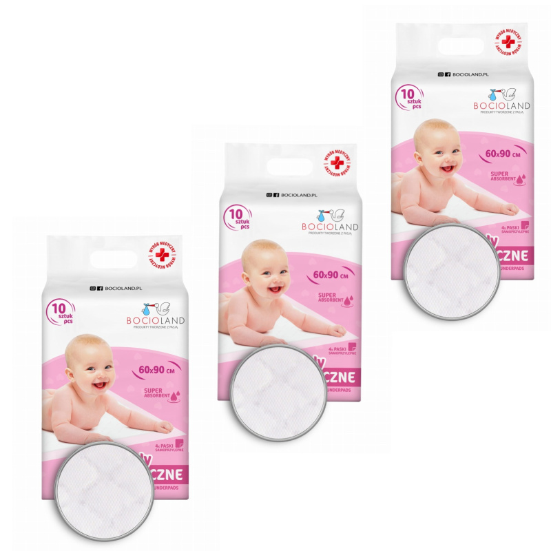 BocioLand Výhodné balení - Přebalovací podložky, jednorázove, 3x10ks, 60x90cm