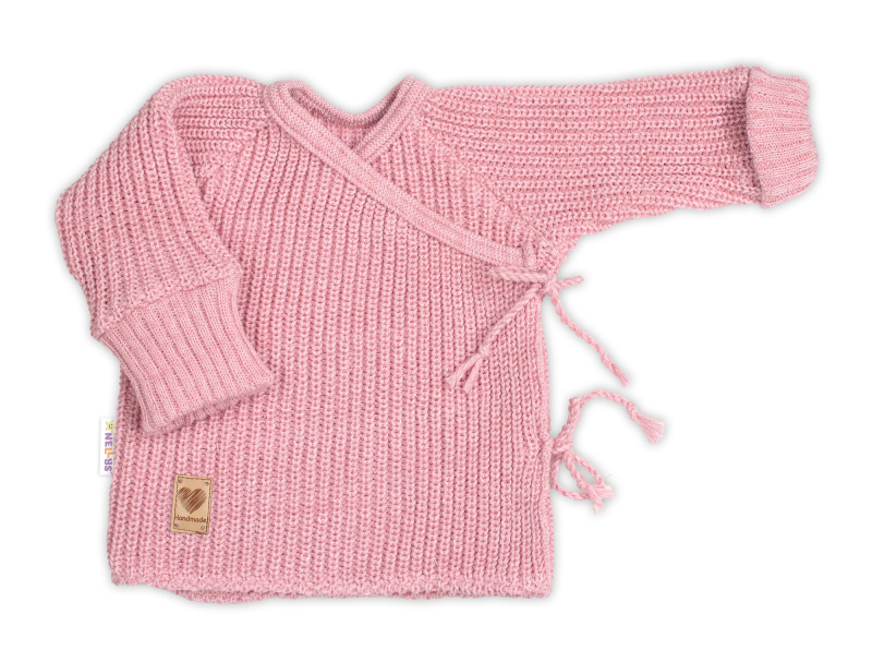 Baby Nellys Kojenecký svetřík, rostoucí, na zavazování na boku - růžový, 62/68