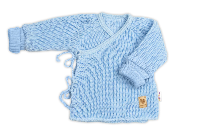 Baby Nellys Kojenecký svetřík, rostoucí, na zavazování na boku - modrá, vel.  62/68