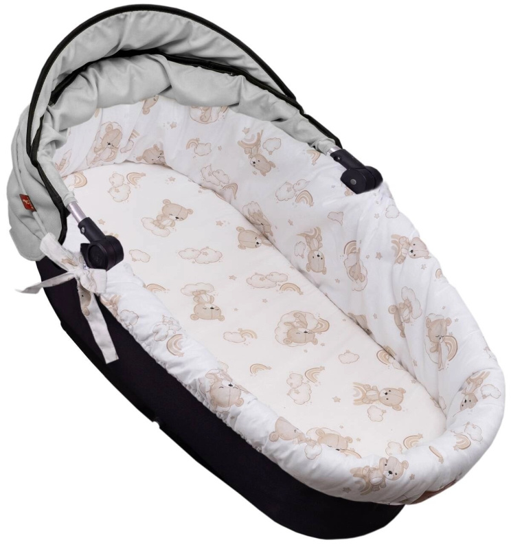 Baby Nellys Bavlněná vložka do kočárků/koše s pěnovou matrací, Malý medvídek . béžová/bílá