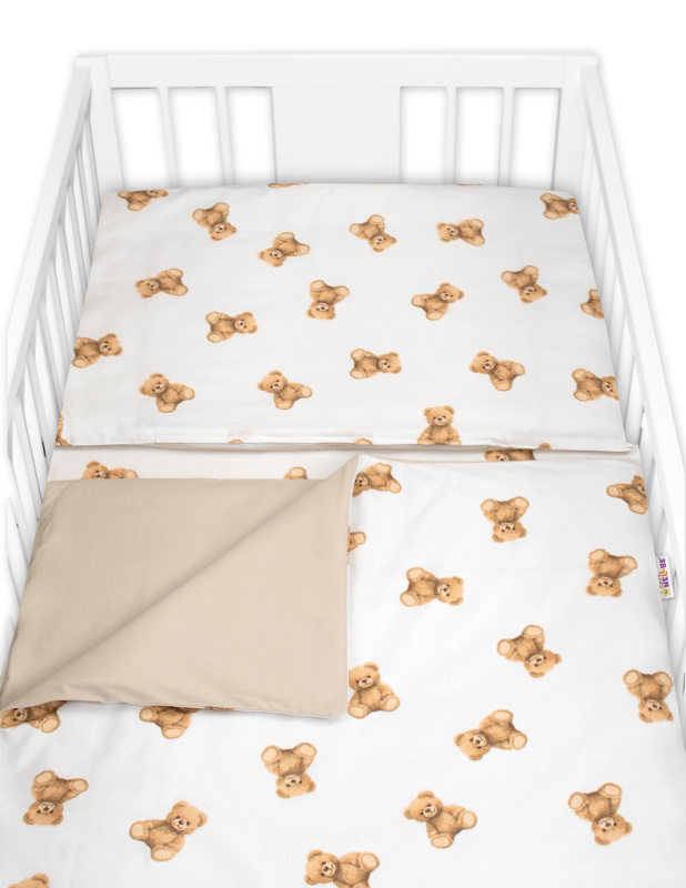 Baby Nellys Povlečení do postýlky, bavlna, 2D sada, Míša - bílá s potiskem