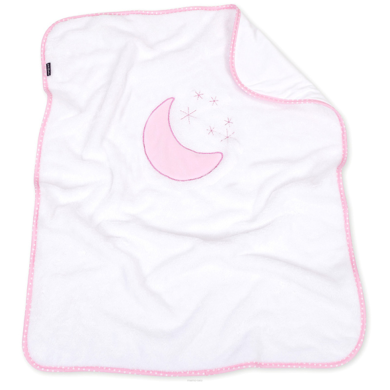 Mamo Tato Oboustranná chlupáčková dečka s vyšívkou 75 x 90 cm, Měsíček, bílá/růžová