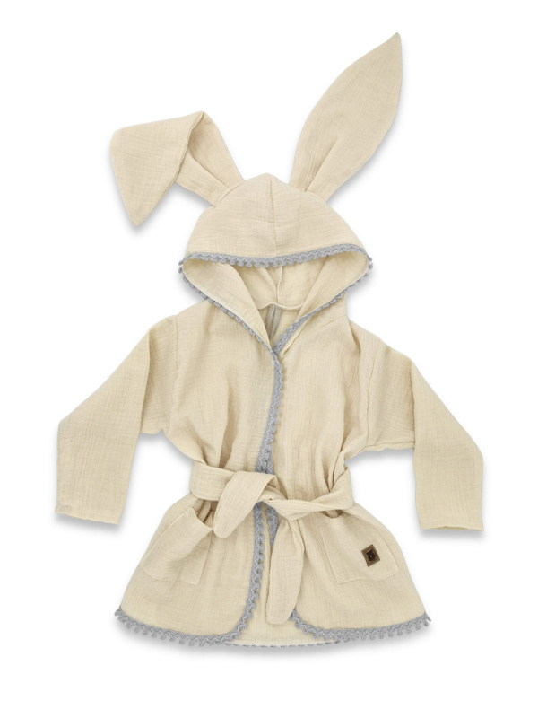 Baby Nellys Dětský mušelínový župan s oušky Bunny - béžový