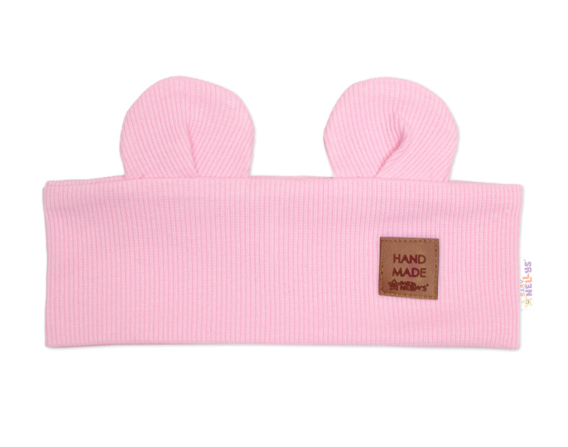 Baby Nellys Čelenka Teddy s oušky pro děti Hand Made - růžová 6-12m