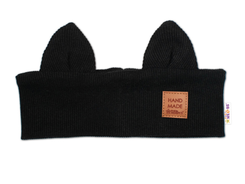 Baby Nellys Čelenka Cat s oušky pro děti Hand Made - černá 6-12m