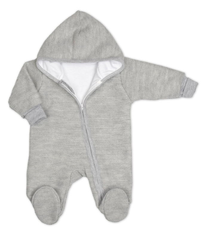 Baby Nellys Pletený overal s kapucí, CUTE - šedý, vel. 62
