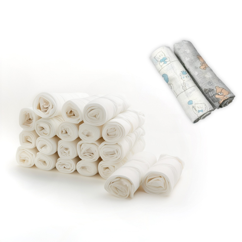 Baby Nellys Kvalitní bavlněné pleny TETRA BASIC 70x80cm, 20ks v bal. + 2 ks zdarma