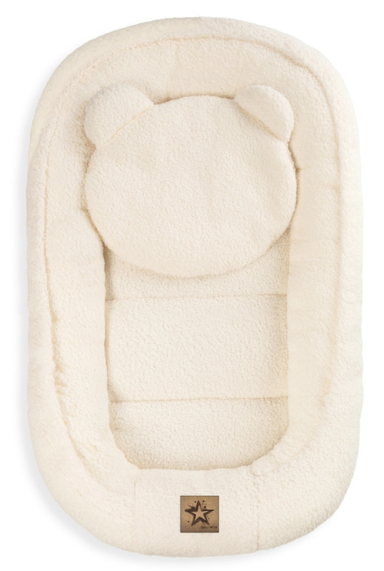 Baby Nellys Oboustranné hnízdečko s polštářkem Teddy Boucle - krémové