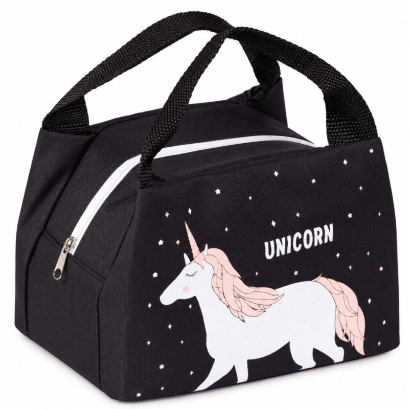 TULIMI Termotaška na svačinu a oběd Unicorn, černá, 21,5 × 14,5 × 15,5 cm
