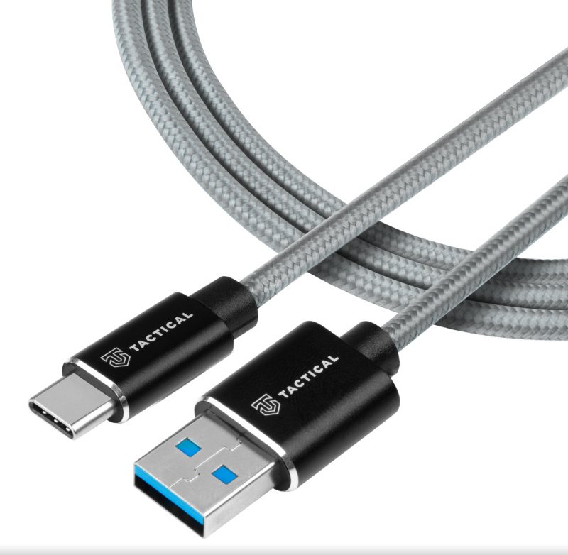 Tactical Fast Rope Aramid Cable USB-A/USB-C 2m šedý