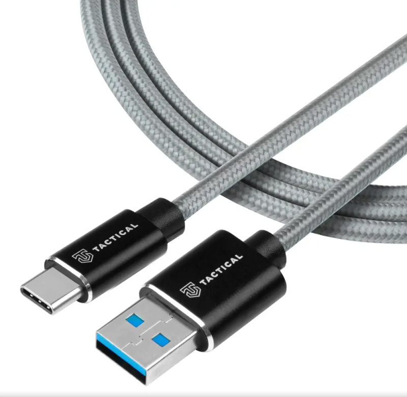 Tactical Fast Rope Aramid Cable USB-A/USB-C 2m šedý