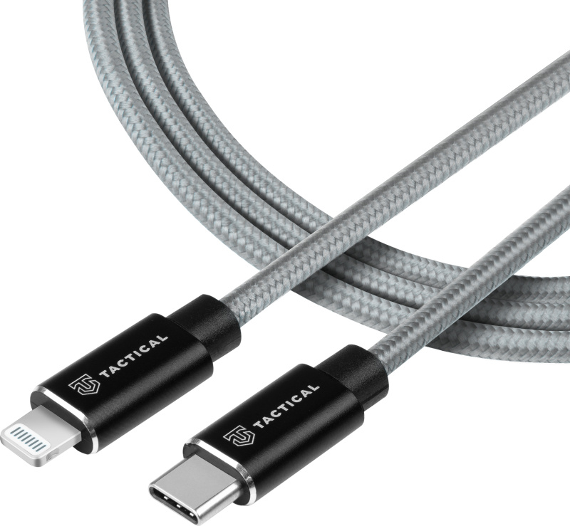 Tactical Fast Rope Aramid Cable USB-C/Lightning MFI 1m šedý