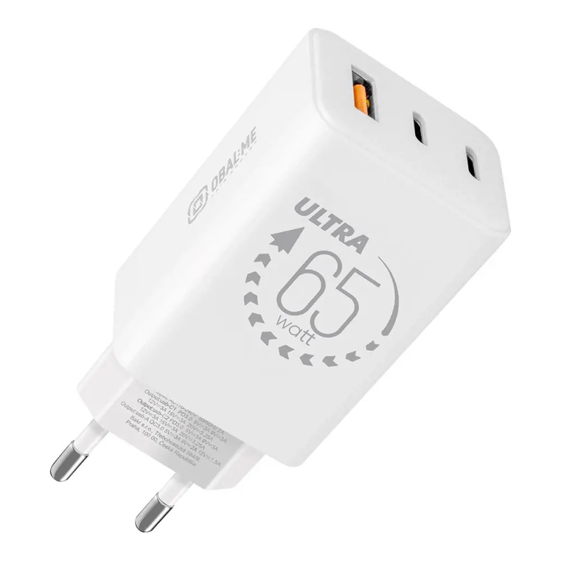 OBAL:ME GaN 65W nabíječka USB-A/2x USB-C bílá
