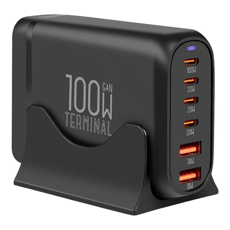 OBAL:ME Terminal GaN stolní nabíječka 4× USB-C + 2× USB-A 100W – černá