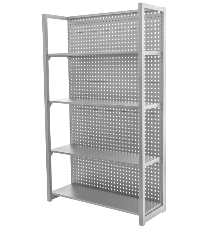 Kovový regál s děrovanou deskou, 1200 x 458 x 2000 mm - MTJA1200