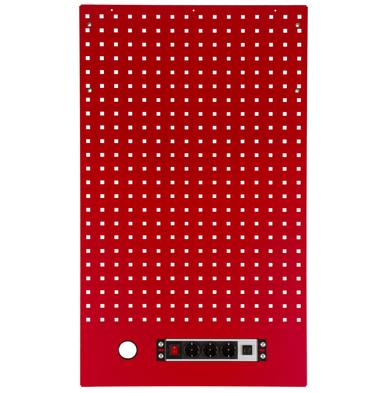 Děrovaná závěsná deska s el. zásuvkou 614,5x1052x24 mm PROFI RED - RWGB1324K