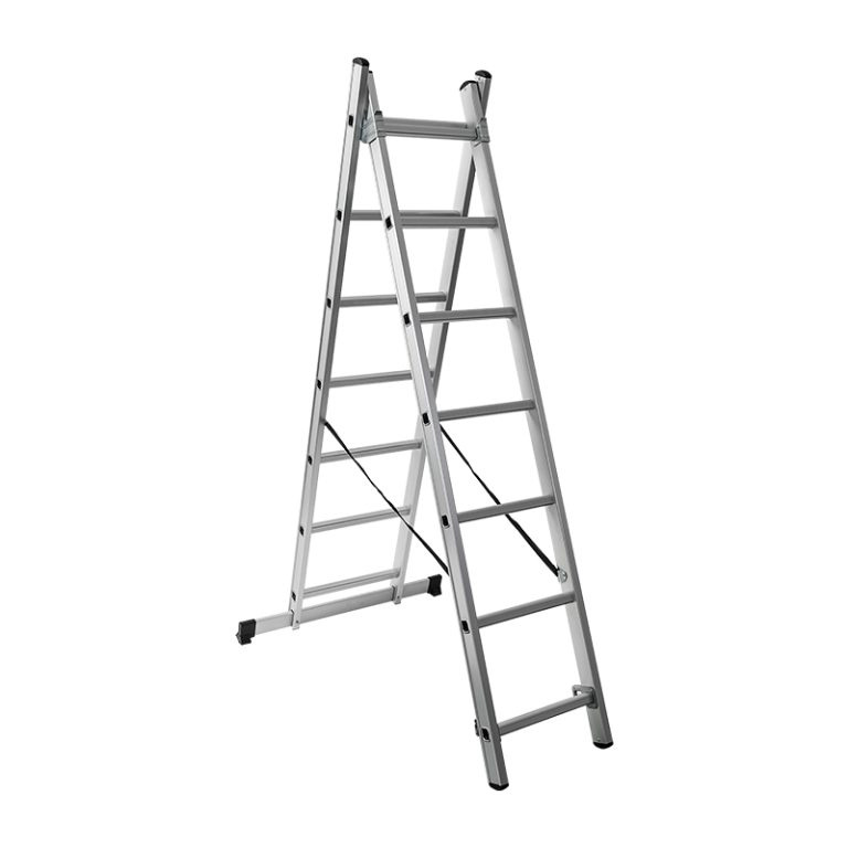 Dvoudílný kombinovaný žebřík, 2x7 stupňů, 3,56 m, nosnost 150 kg - AH807