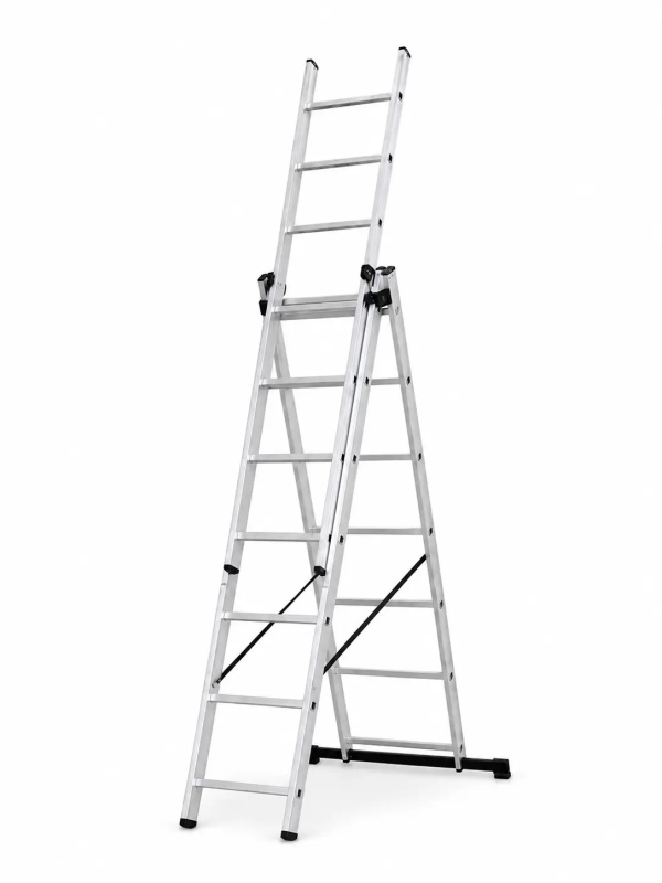 Hliníkový trojdílný žebřík 3x7 stupňů, 4,3 m, max. zátěž 150 kg - AH607A