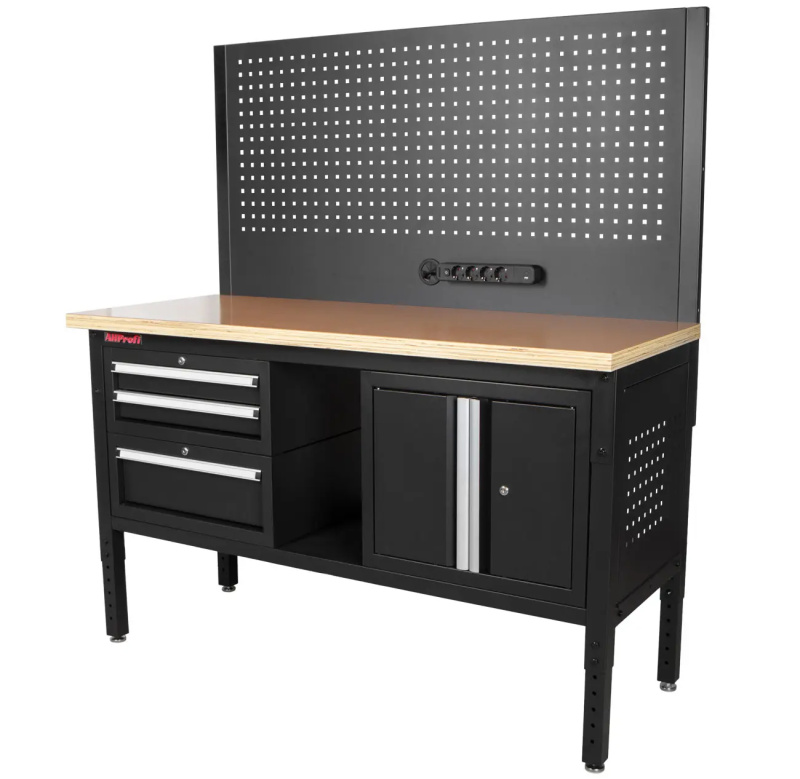 Dílenský stůl EXPERT se zástěnou a 3 moduly, 152 cm, dřevěná deska - TSP6024BAL4