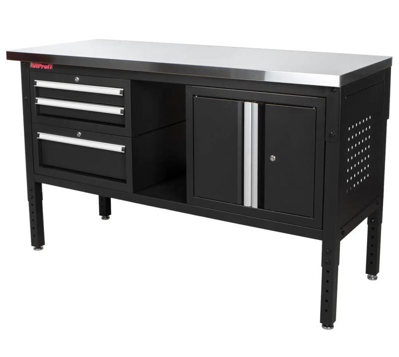 Dílenský stůl EXPERT s nerezovou deskou, 3 zásuvky, skříňka - TSP6024SBAL2