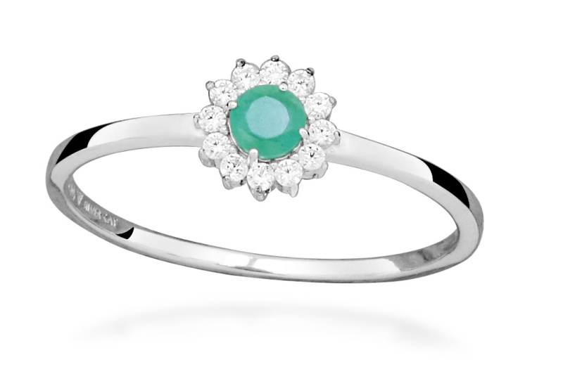 Silver Cat Stříbrný prsten s kubickými zirkony a smaragdem SC564 60 mm