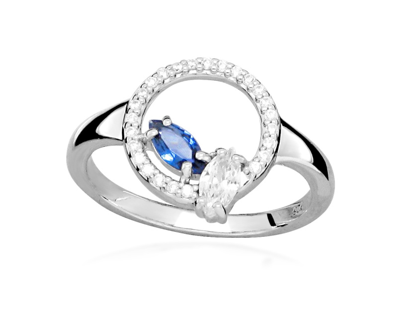 Silver Cat Stříbrný prsten se zirkony a syntetickým safírem Colored stones SC628 56 mm