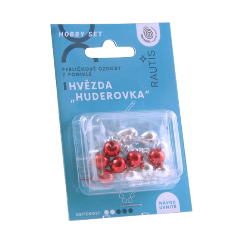 Sada na výrobu ozdoby z perliček - Huderovka - stříbrná/červená