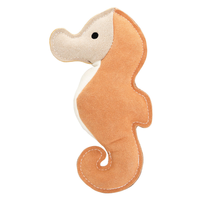 Mořský koník,  robustní kožená hračka / aport, HIPHOP DOG, krémová/hořčicová 23 cm
