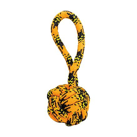 Přetahovadlo s uzlovaným míčem HipHop ROPE , neon oranžová, černá, žlutá 1 ks