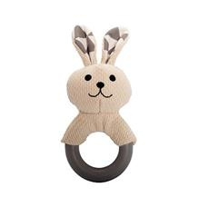 Kousátko králík s TPR kroužkem, se zvukem, krémová/šedá, HipHop 21 cm