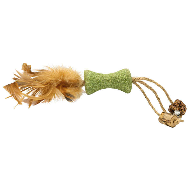 Catnipová ŠPULKA 6 cm s peřím a provázky (25cm), HipHop Cat 1 ks