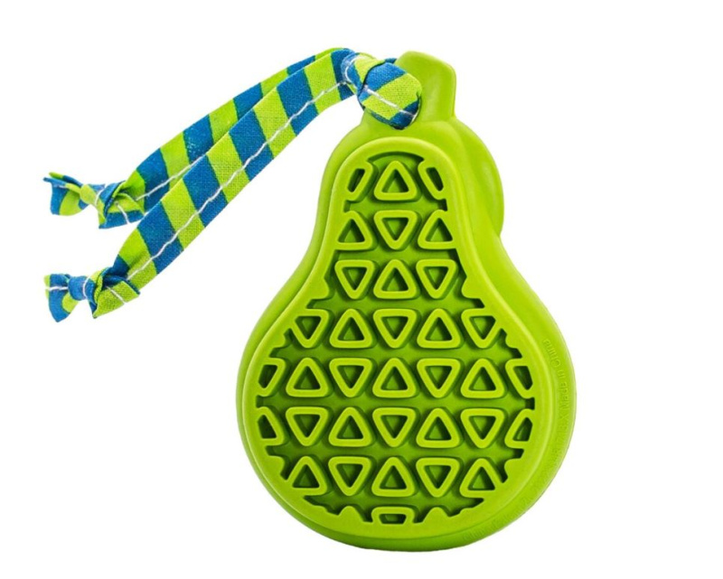 Dentální hračka hruška přírodní guma pro štěňata s látkovým střapcem 9 cm HipHop 1 ks
