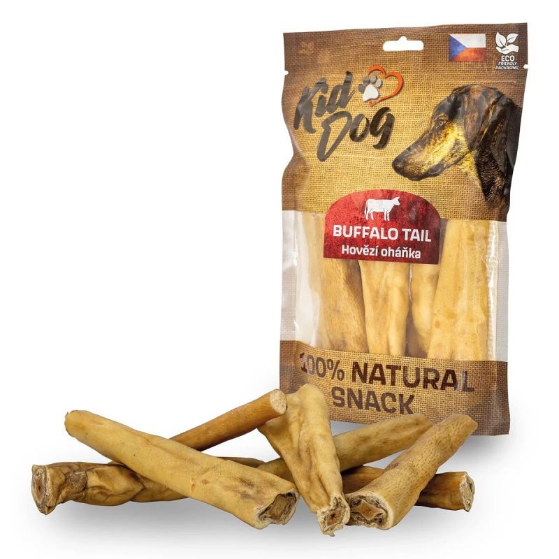 KIDDOG 100% Natural Snack, hovězí oháňka natural s kůží 12 cm 200g