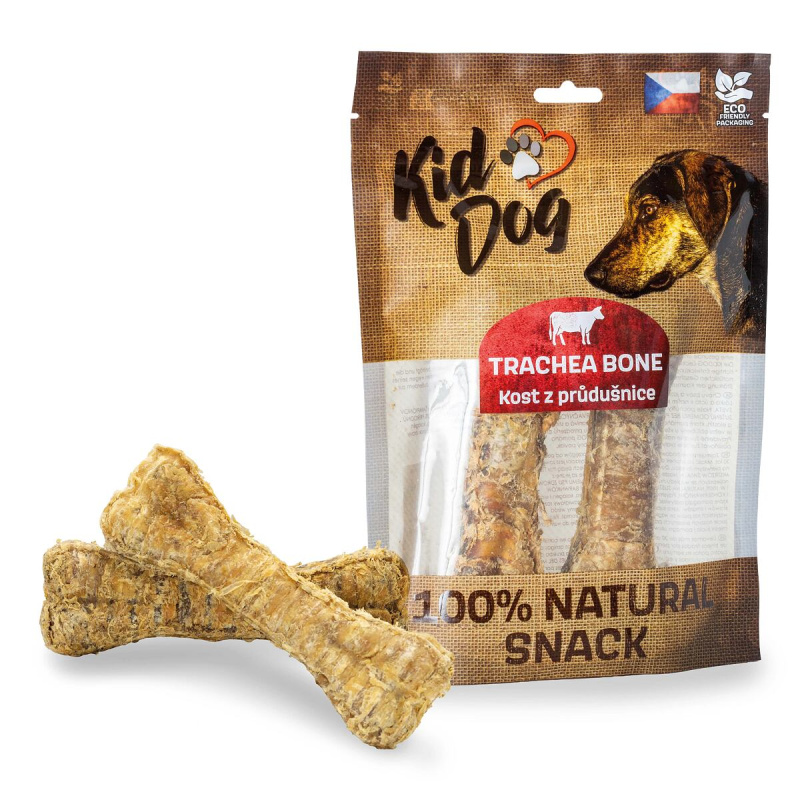KIDDOG 100% Natural Snack, buvolí průdušnice ve tvaru kosti  15cm/200g (2ks)